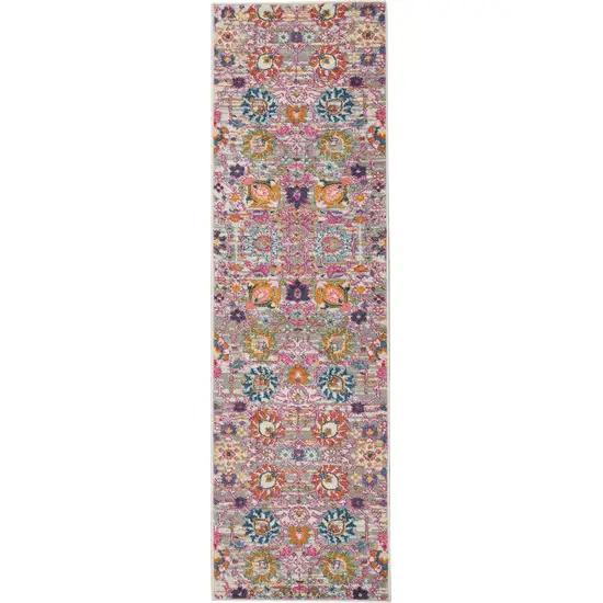 10' Gray Floral Power Loom Runner Rug Photo 4