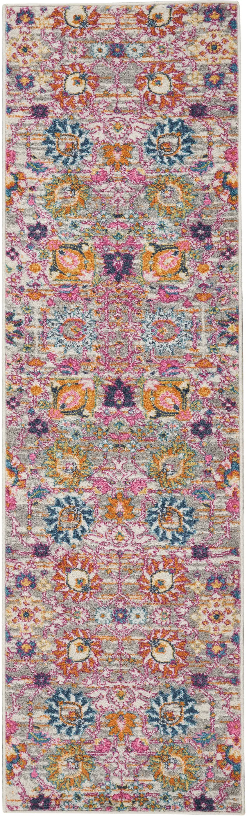 10' Gray Floral Power Loom Runner Rug Photo 4