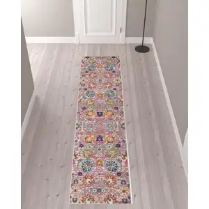 Photo of 10' Gray Floral Power Loom Runner Rug
