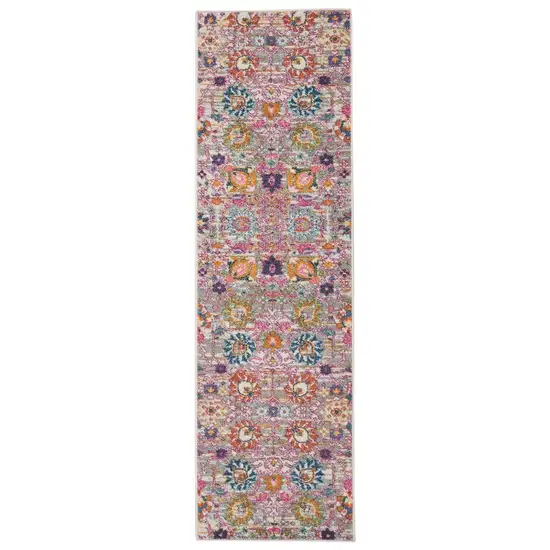 10' Gray Floral Power Loom Runner Rug Photo 2
