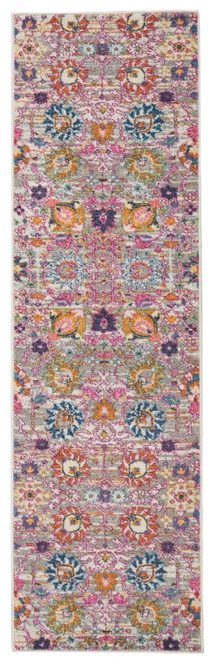 10' Gray Floral Power Loom Runner Rug Photo 2