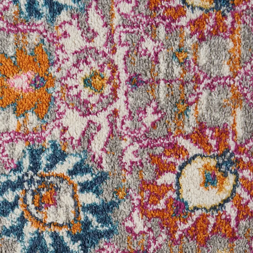 10' Gray Floral Power Loom Runner Rug Photo 3