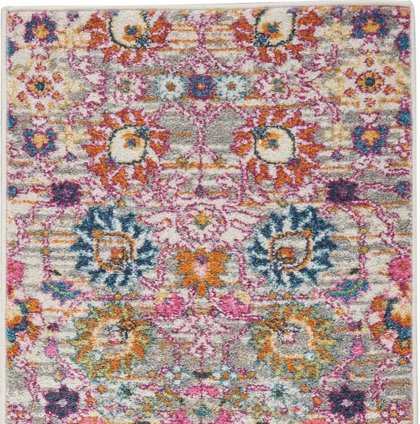 10' Gray Floral Power Loom Runner Rug Photo 3