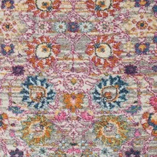 10' Gray Floral Power Loom Runner Rug Photo 3