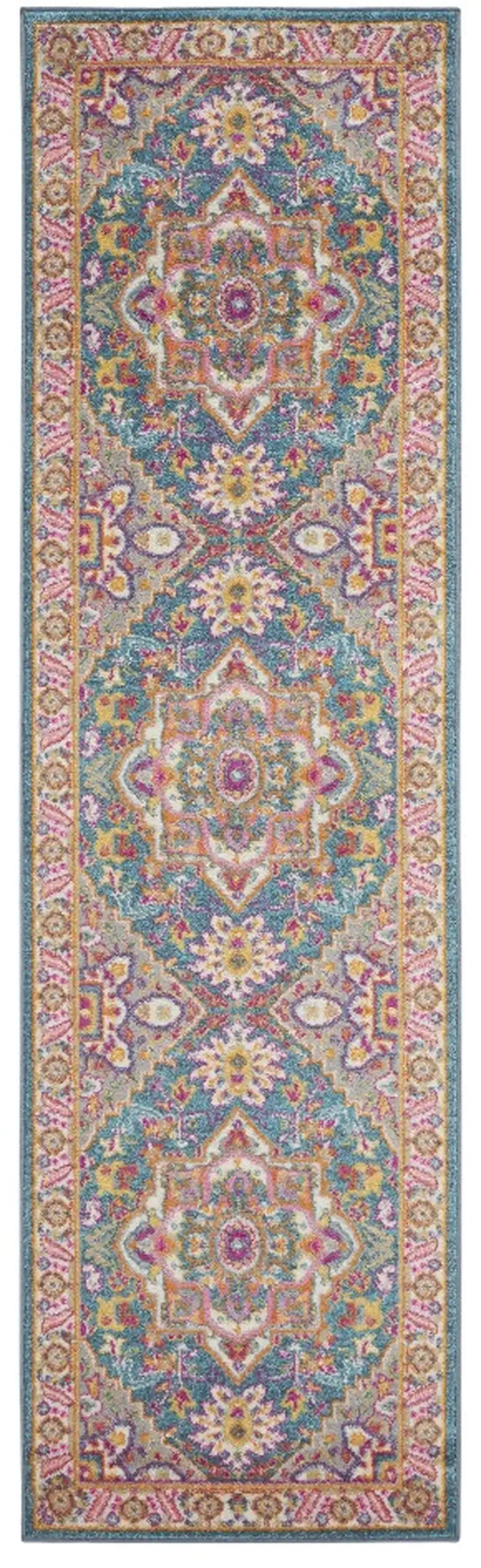10' Gray Floral Power Loom Runner Rug Photo 2