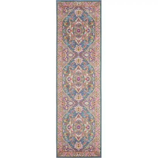 10' Gray Floral Power Loom Runner Rug Photo 8