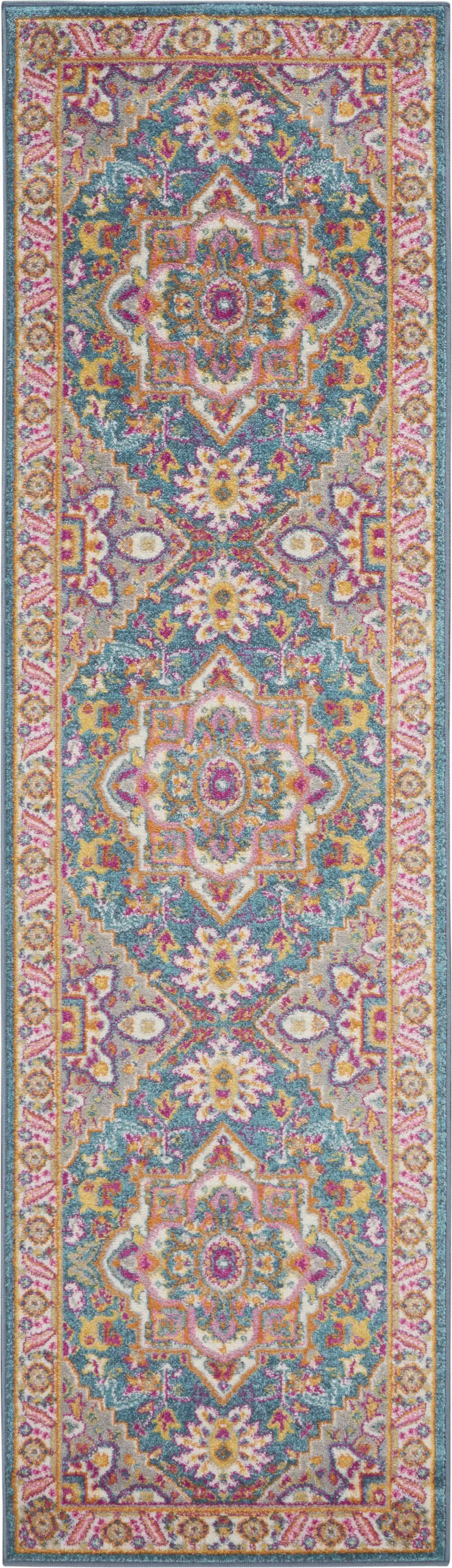 10' Gray Floral Power Loom Runner Rug Photo 1
