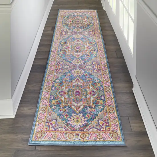 10' Gray Floral Power Loom Runner Rug Photo 7