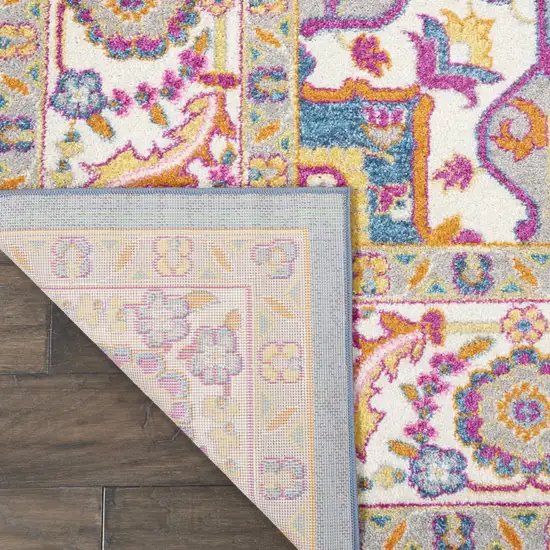 10' Gray Floral Power Loom Runner Rug Photo 6
