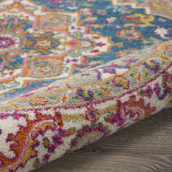 10' Gray Floral Power Loom Runner Rug Photo 7