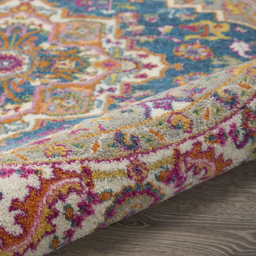 10' Gray Floral Power Loom Runner Rug Photo 7