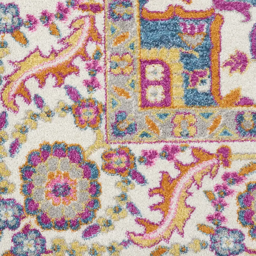 10' Gray Floral Power Loom Runner Rug Photo 3