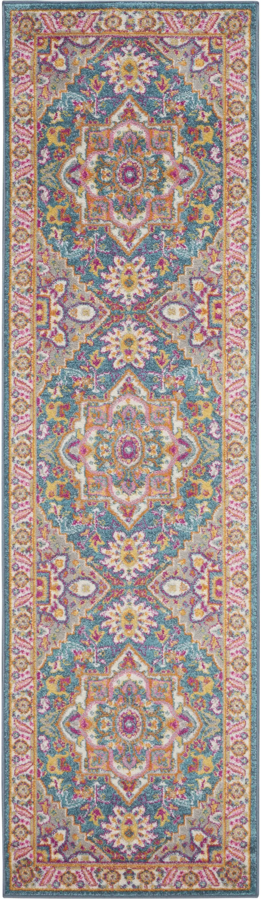 10' Gray Floral Power Loom Runner Rug Photo 2
