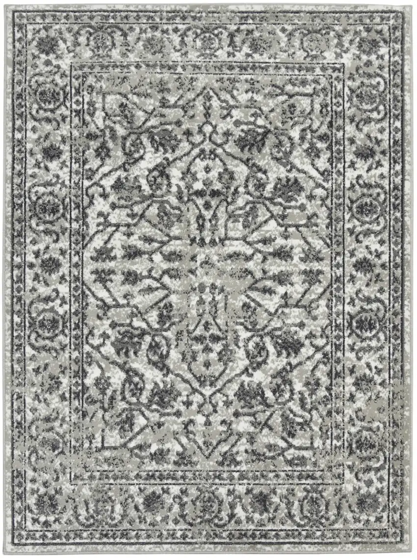 10' Gray Floral Power Loom Runner Rug Photo 1