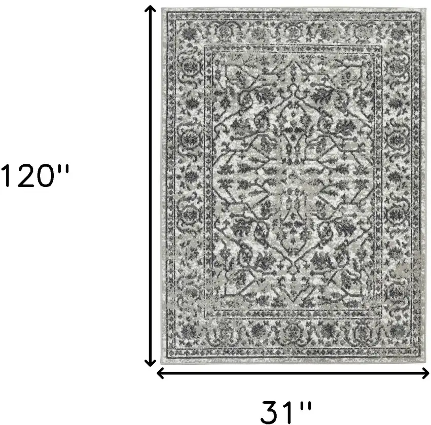 10' Gray Floral Power Loom Runner Rug Photo 4