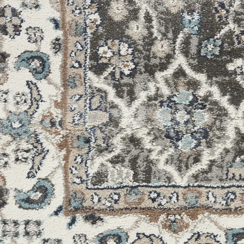 8' Gray Floral Power Loom Runner Rug Photo 9