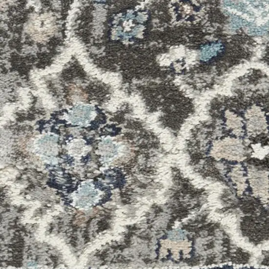 8' Teal Ivory And Gray Floral Medallion Runner Rug Photo 4