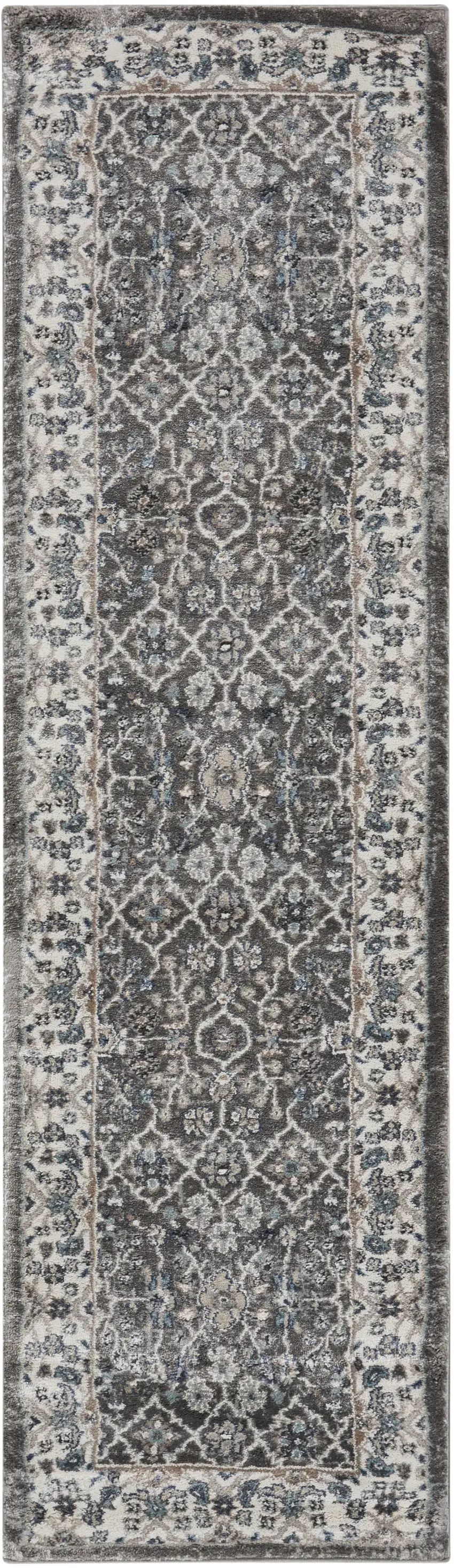 8' Gray Floral Power Loom Runner Rug Photo 2