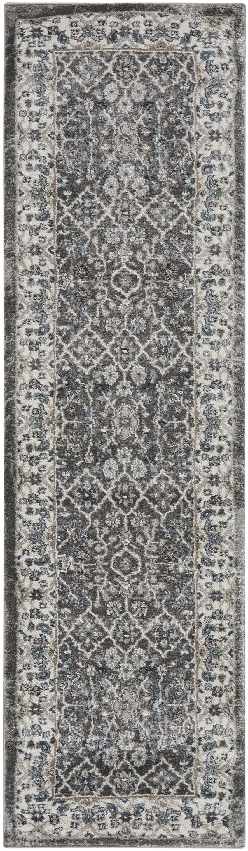 8' Gray Floral Power Loom Runner Rug Photo 4