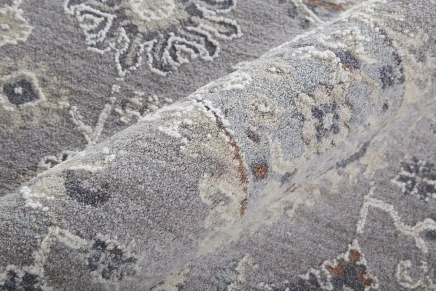 8' Gray Floral Power Loom Stain Resistant Runner Rug Photo 5