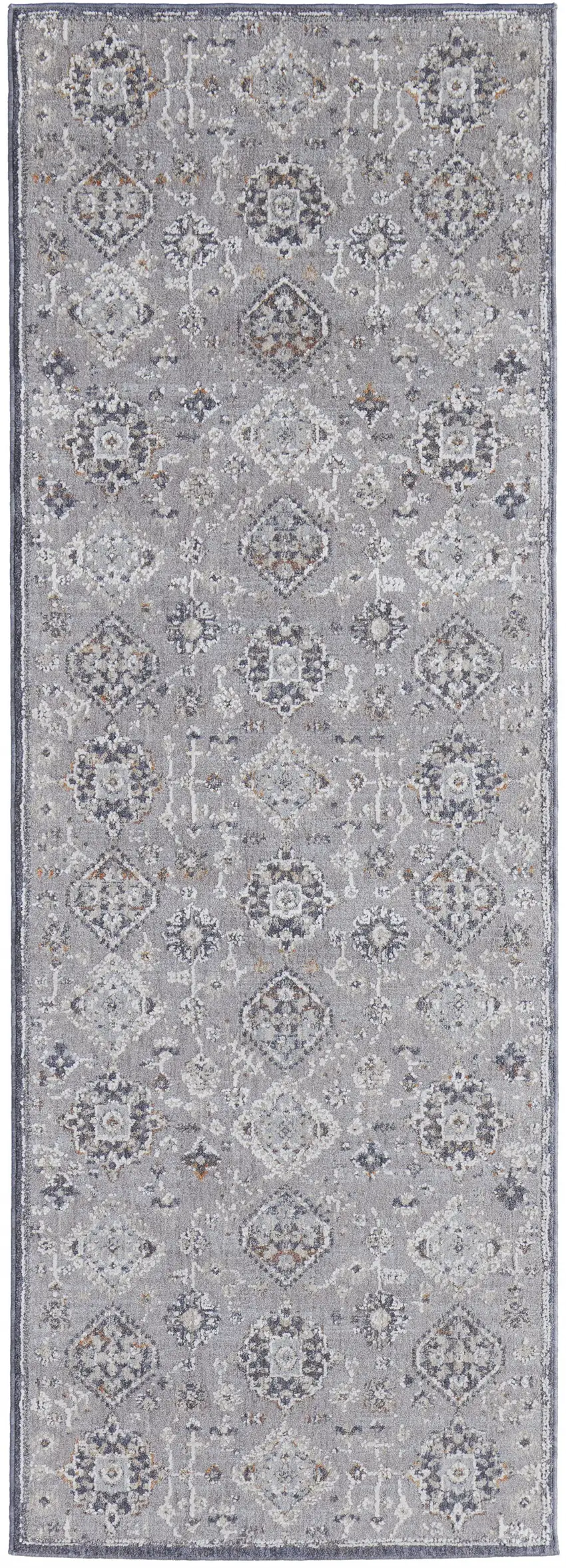 8' Gray Floral Power Loom Stain Resistant Runner Rug Photo 1