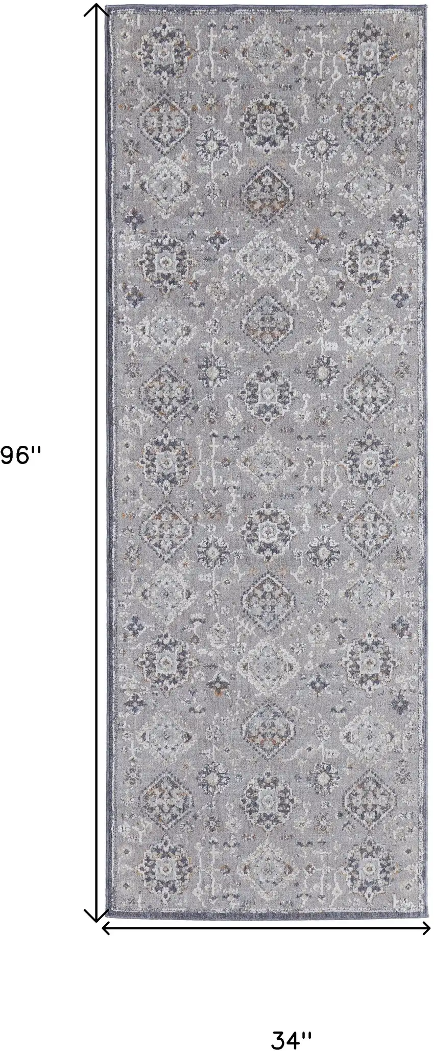 8' Gray Floral Power Loom Stain Resistant Runner Rug Photo 7