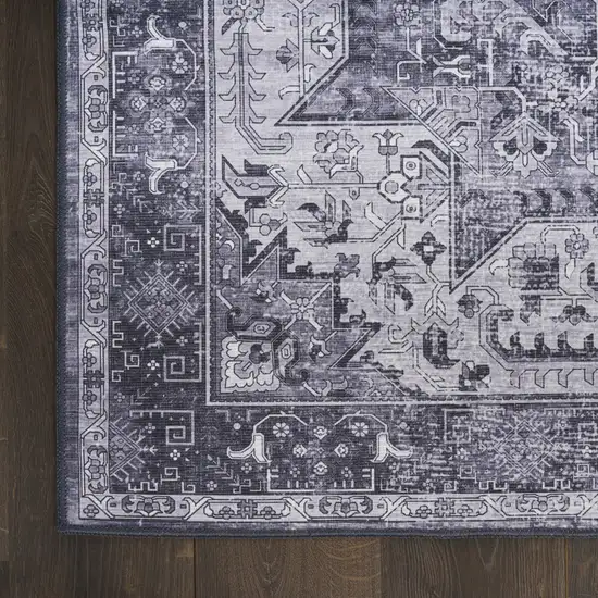 8' Gray Floral Power Loom Worn Faded Non Skid Runner Rug Photo 8