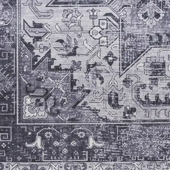 8' Gray Floral Power Loom Worn Faded Non Skid Runner Rug Photo 9