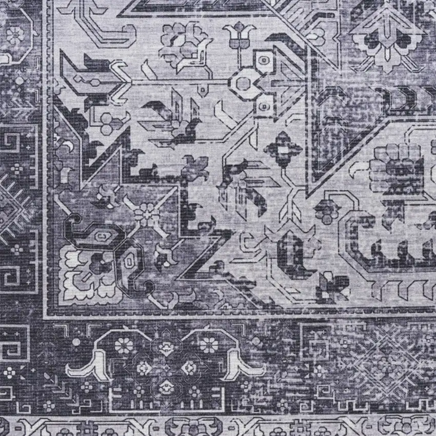 8' Gray Floral Power Loom Worn Faded Non Skid Runner Rug Photo 9