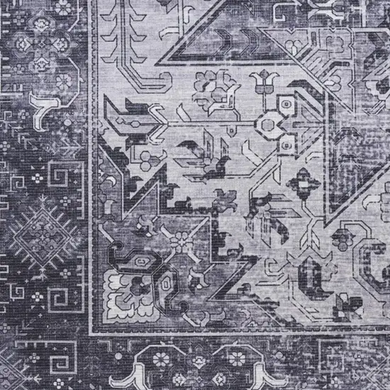 8' Gray Floral Power Loom Worn Faded Non Skid Runner Rug Photo 2