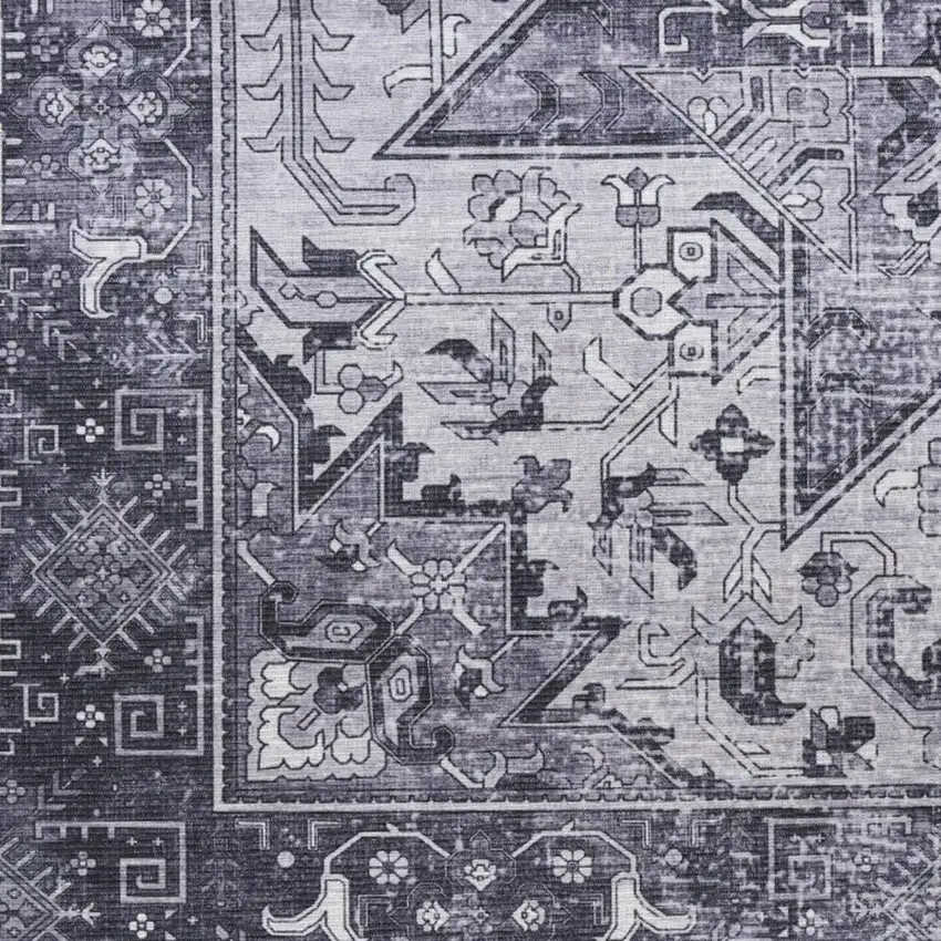 8' Gray Floral Power Loom Worn Faded Non Skid Runner Rug Photo 2