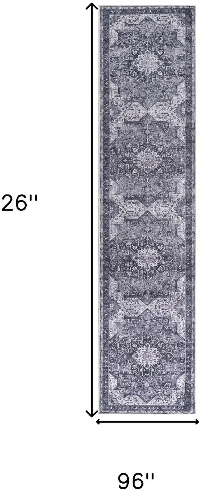 8' Gray Floral Power Loom Worn Faded Non Skid Runner Rug Photo 3