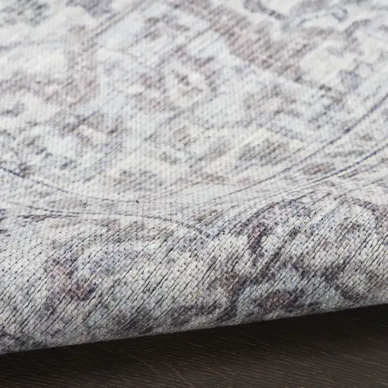 8' Gray Floral Power Loom Worn Faded Round Rug Photo 8