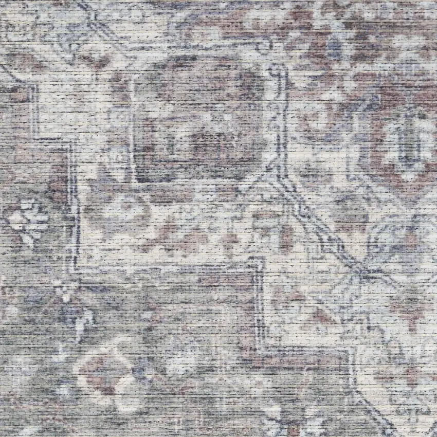 8' Gray Floral Power Loom Worn Faded Round Rug Photo 7