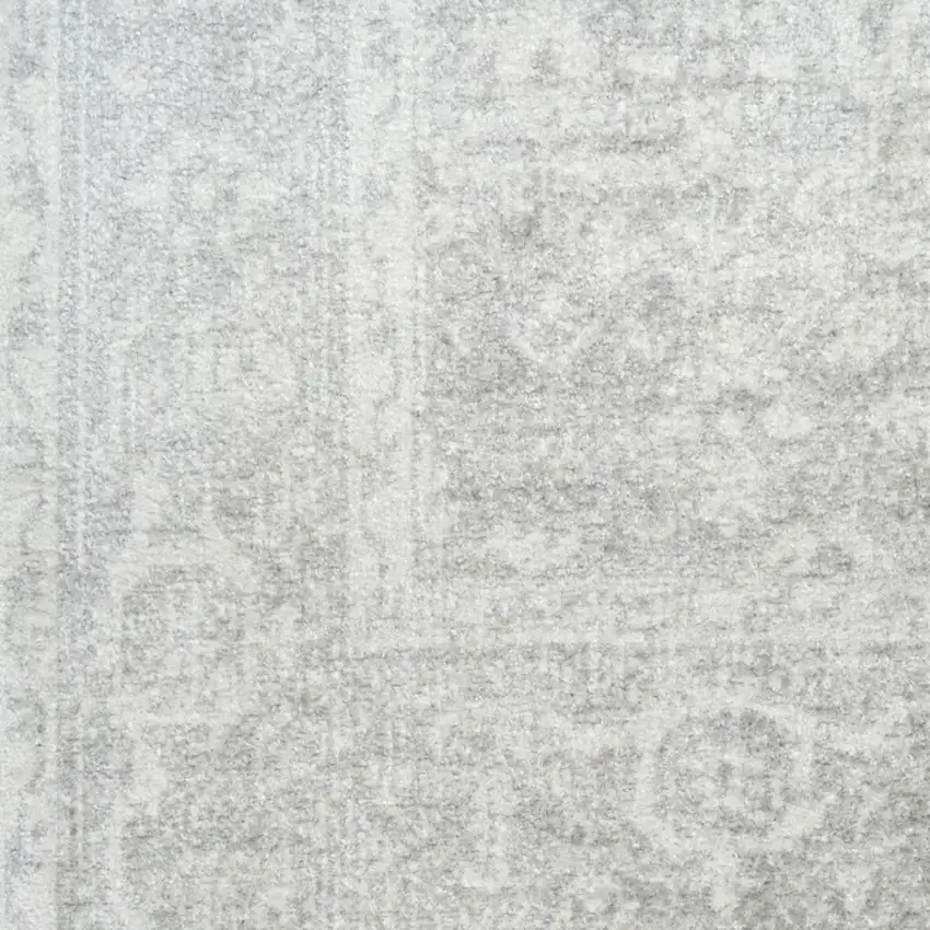 6' Gray Floral Power Loom Worn Faded Runner Rug Photo 9