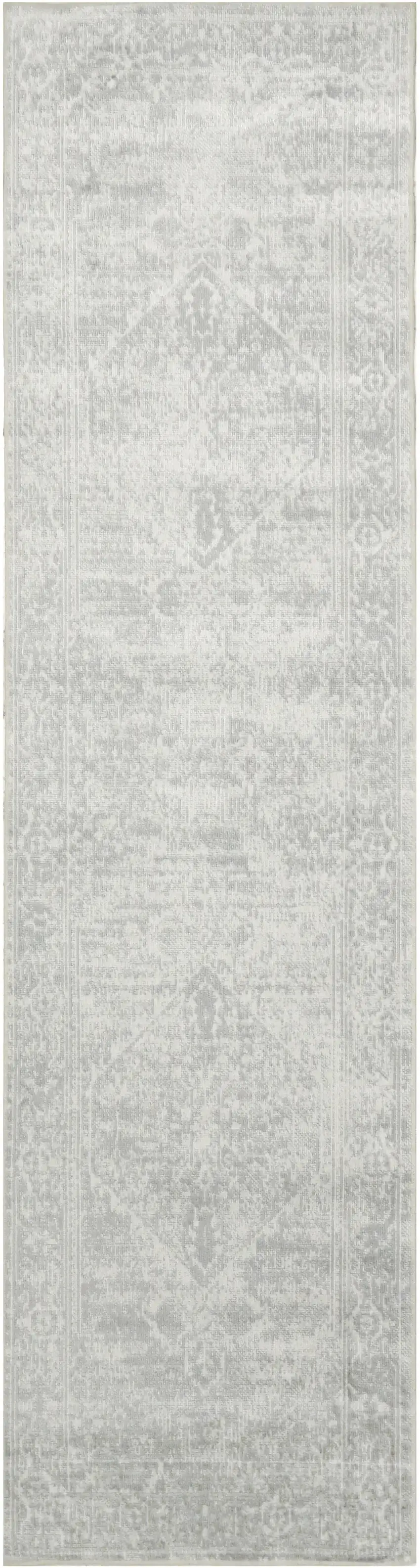 6' Gray Floral Power Loom Worn Faded Runner Rug Photo 8