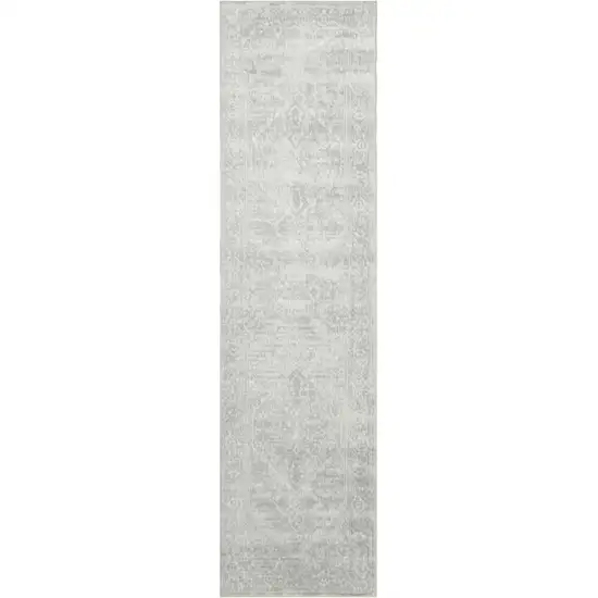 6' Gray Floral Power Loom Worn Faded Runner Rug Photo 8