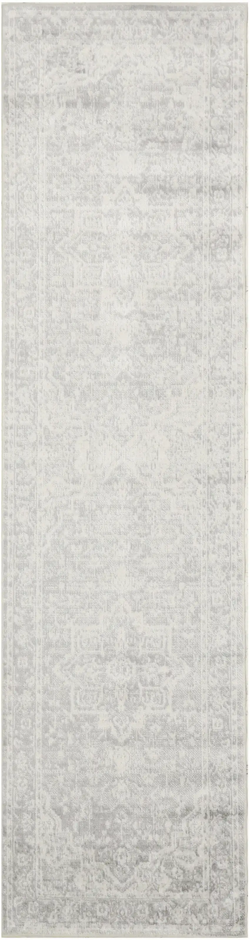 6' Gray Floral Power Loom Worn Faded Runner Rug Photo 8