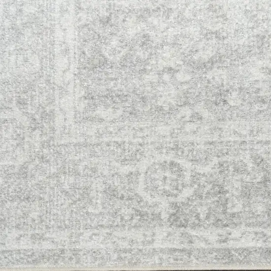 8' Gray Floral Power Loom Worn Faded Runner Rug Photo 8