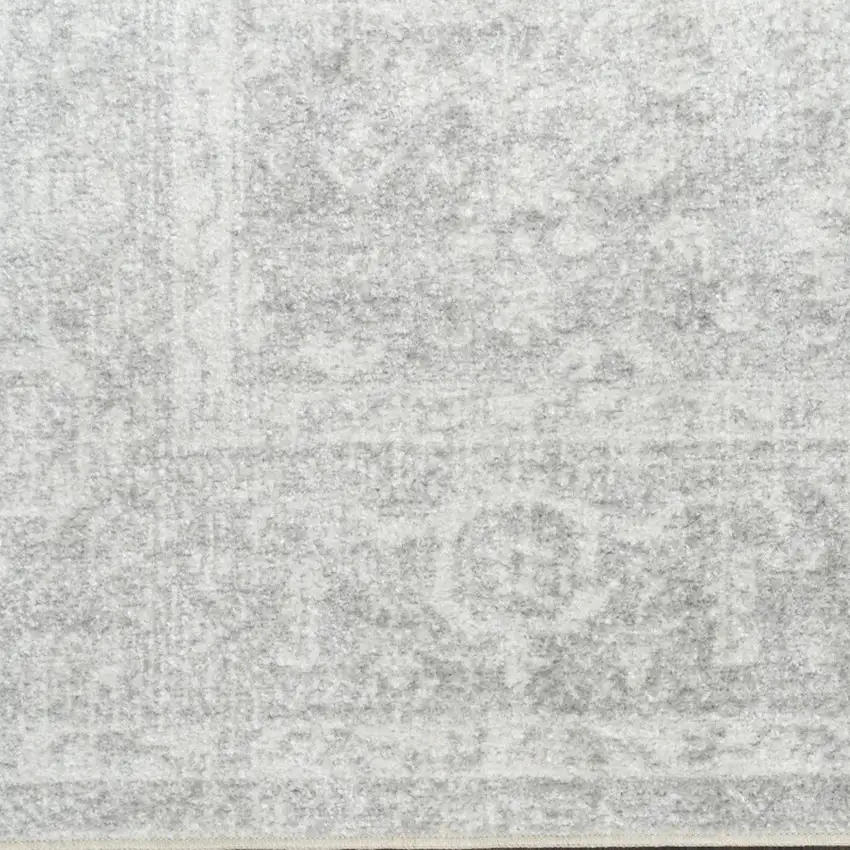 8' Gray Floral Power Loom Worn Faded Runner Rug Photo 8