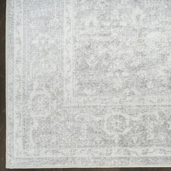8' Gray Floral Power Loom Worn Faded Runner Rug Photo 9
