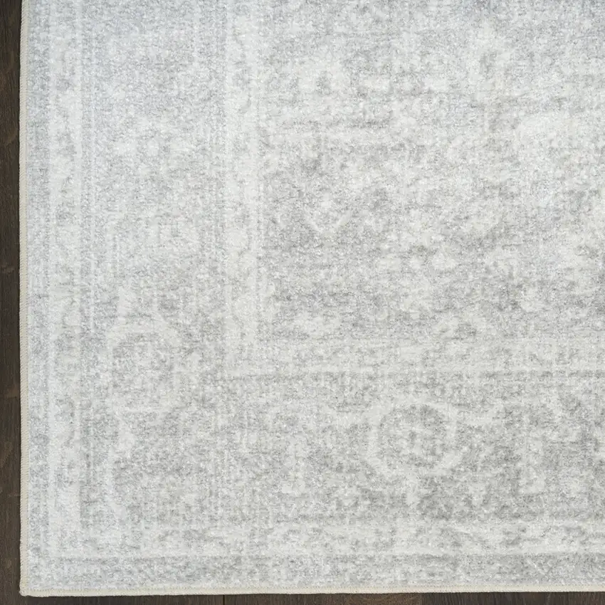 8' Gray Floral Power Loom Worn Faded Runner Rug Photo 9