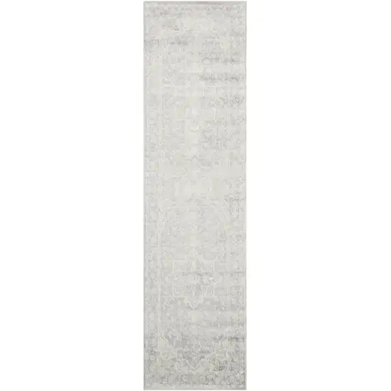 8' Gray Floral Power Loom Worn Faded Runner Rug Photo 8