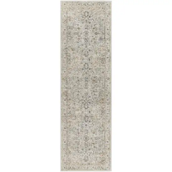 6' Gray Floral Worn Faded Runner Rug Photo 2