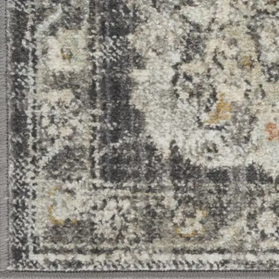 6' Gray Floral Worn Faded Runner Rug Photo 6