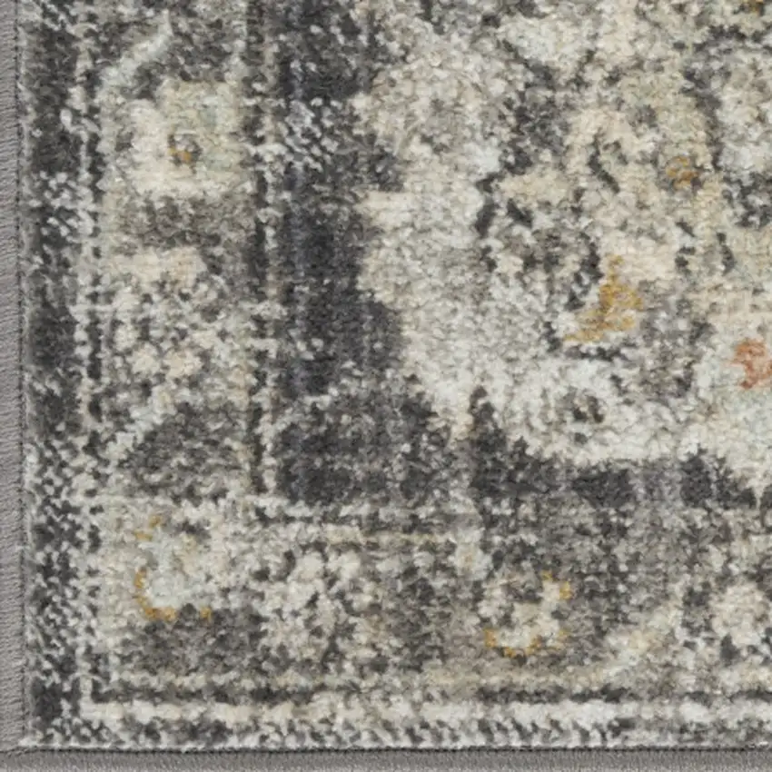 6' Gray Floral Worn Faded Runner Rug Photo 6