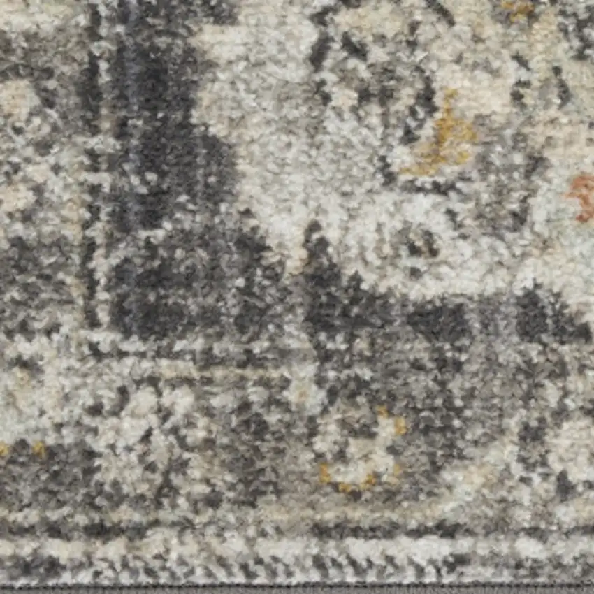 6' Gray Floral Worn Faded Runner Rug Photo 7