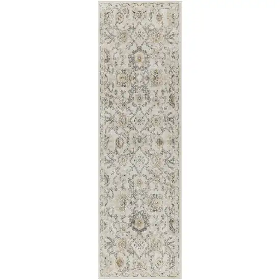 6' Gray Floral Worn Faded Runner Rug Photo 2