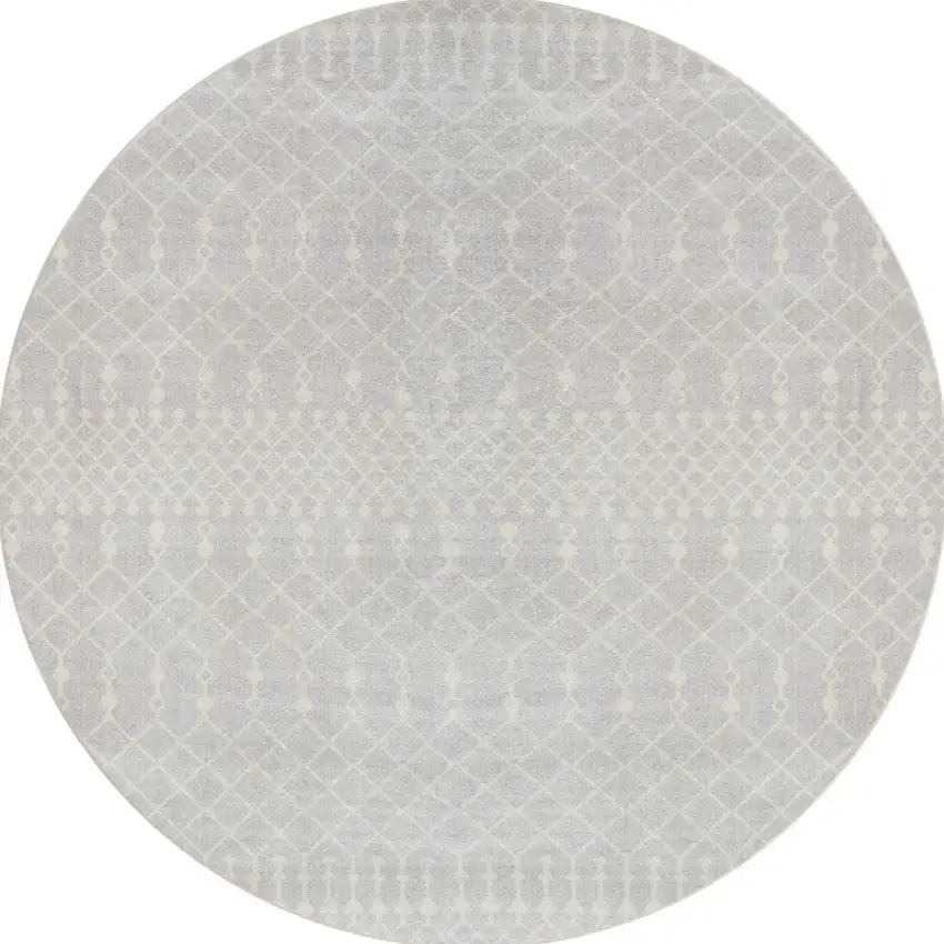 4' Gray Geometric Power Loom Round Rug Photo 4