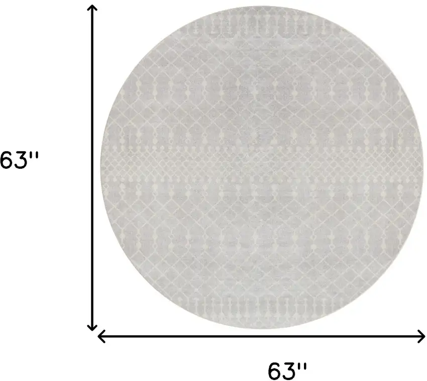 5' Gray Geometric Power Loom Round Rug Photo 3